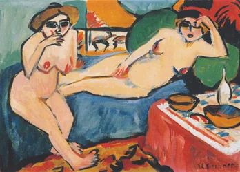 Dos desnudos en un sofá azul
